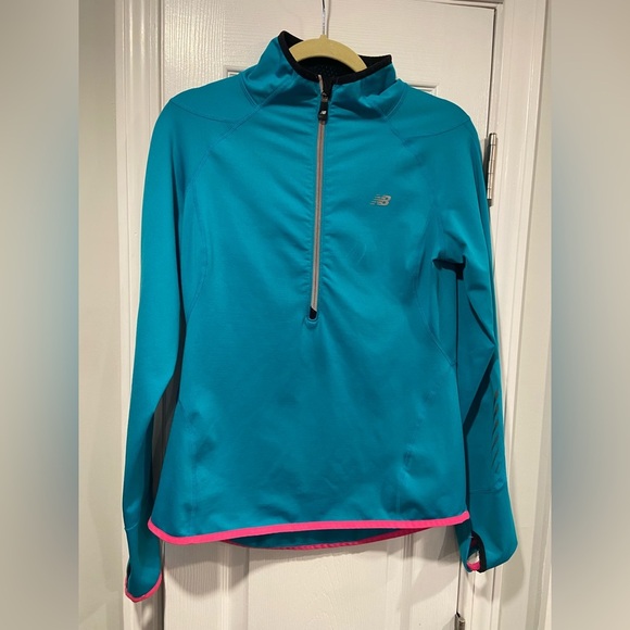 New Balance Size M Turqoise Mock Neck Fleece Half Zip Running Top Thumbholes - Picture 1 of 12
